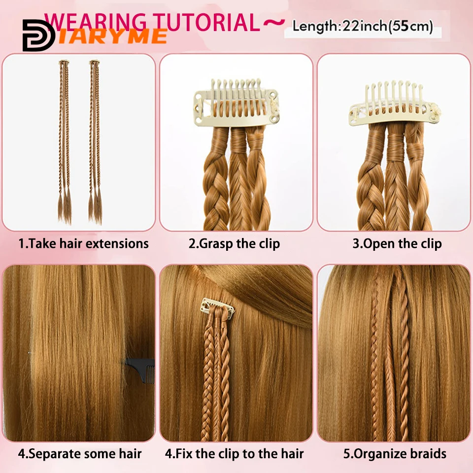 Synthetic Wig Braids With Clip Boxing Braid Dreadlocks Clip In Hair Extension Dirty Braids Boxer Braid Heat Resistat Hairpieces 5