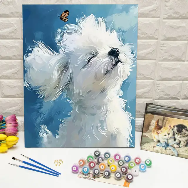 Acrylic Paint By Numbers Dog Puppy DIY Digital Oil Painting Animal Crafts Supplies Adults Kit For Adults Wall Decor Living Room 1