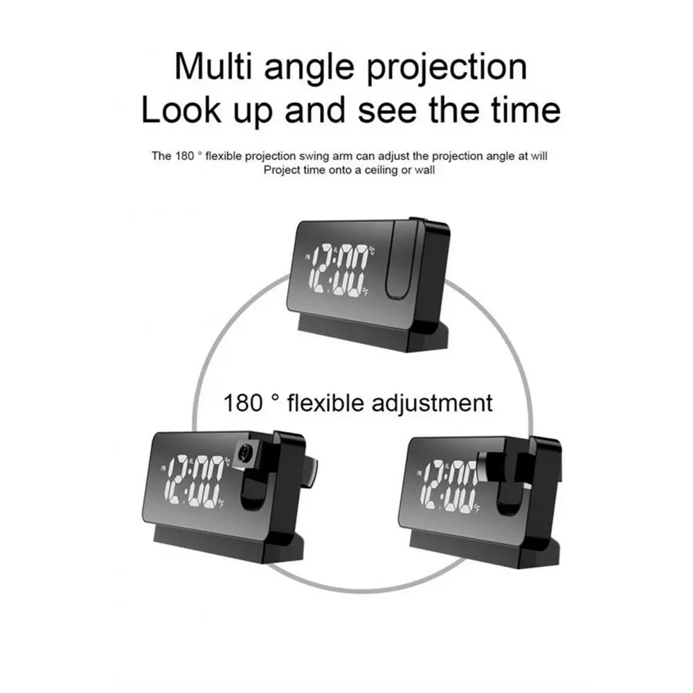 Portable Projector Home Led Digital Projection Alarm Clock Table Electronic with 180 Degrees Time Projector Bedroom Bedside Clock