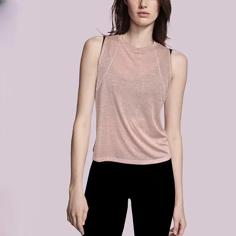 Women Summer Yoga Tank Top Back Split Open Back Breathable Round Neck Sleeveless Vest