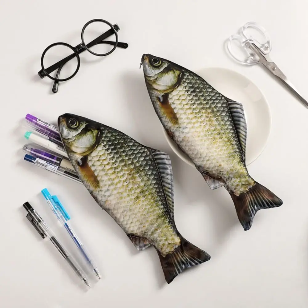 Pencil Case Cartoon Large Capacity Pen Bag Simulated Crucian Carp Multifunctional Stationery Organizer Student