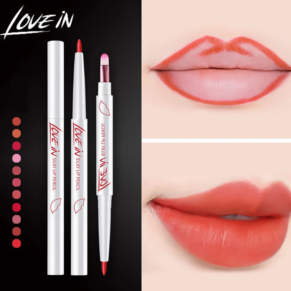 Moisturizing Lip Liner with Brush Long lasting Makeup Lipliner Waterproof Lip Pencil Beauty
