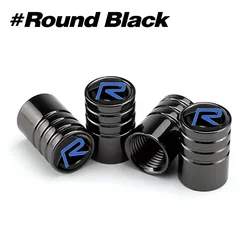 Premium Metal Tire Valve Caps - Stylish Car Wheel Stem Covers (Set of 4) (Round Black)