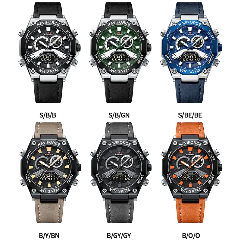 NAVIFORCE New Fashion Men Watches Military Casual Dual Display Digital Chronograph Male Waterproof Quartz Wristwatch Luminous