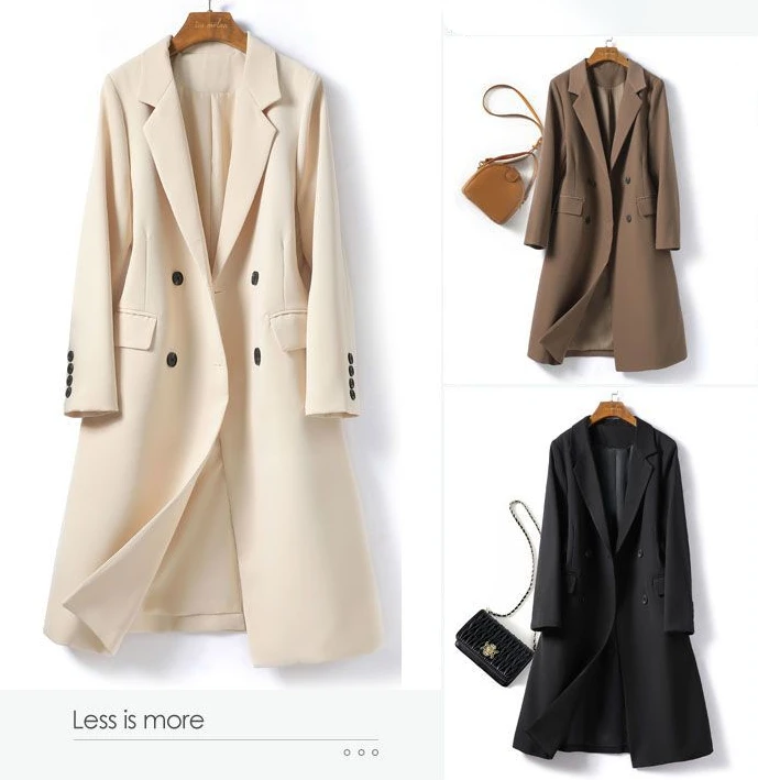 Trench Coat for Women Suit Collar Double-breasted Solid
