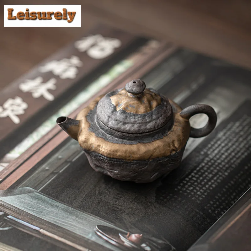 110ml Handmade Gilded Iron Glazed Teapot Retro Cloud Shirt Small Pot Tea Brewing Kettle Kung Fu Tea Cafes Supplies Craft Gifts