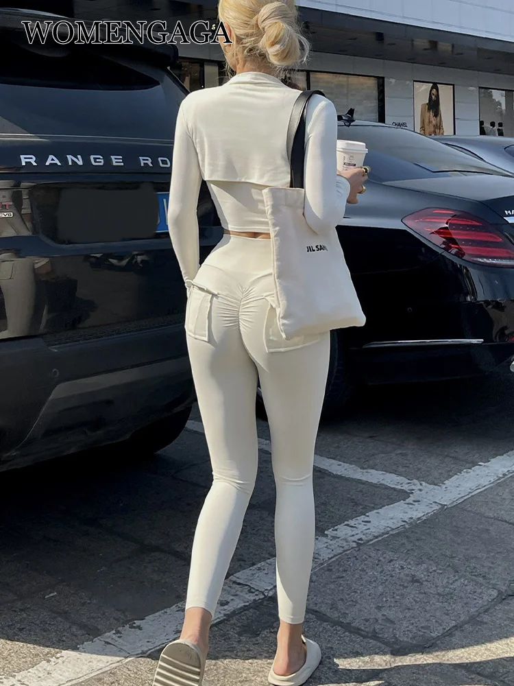 WOMENGAGA White Hip Lifting Sports Fitness Pants For Women\'s Summer New High Waist Tight Slim Leggings Pants Korean WHE8