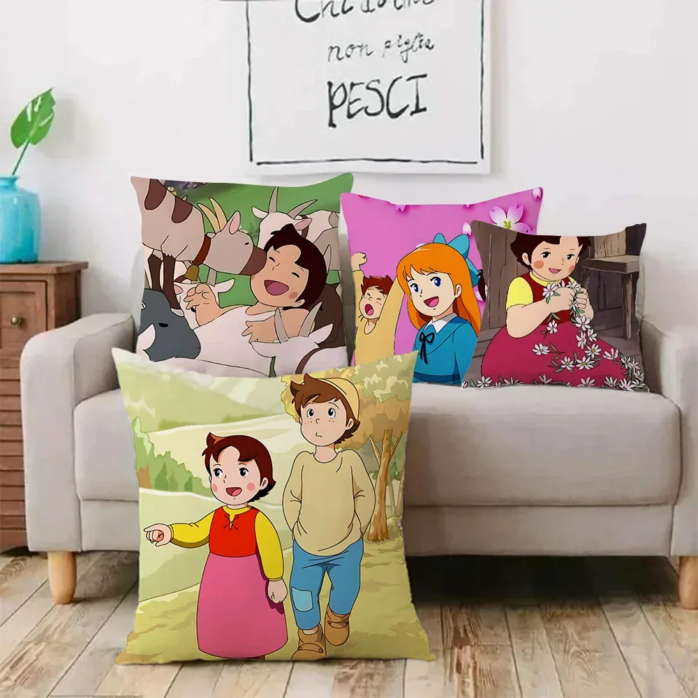 Pillow Cartoon Heidi Peter And Grandpa Alps Goat Mountain Sofa Decorative Home Double-sided Printing Short Plush Cushion Cover