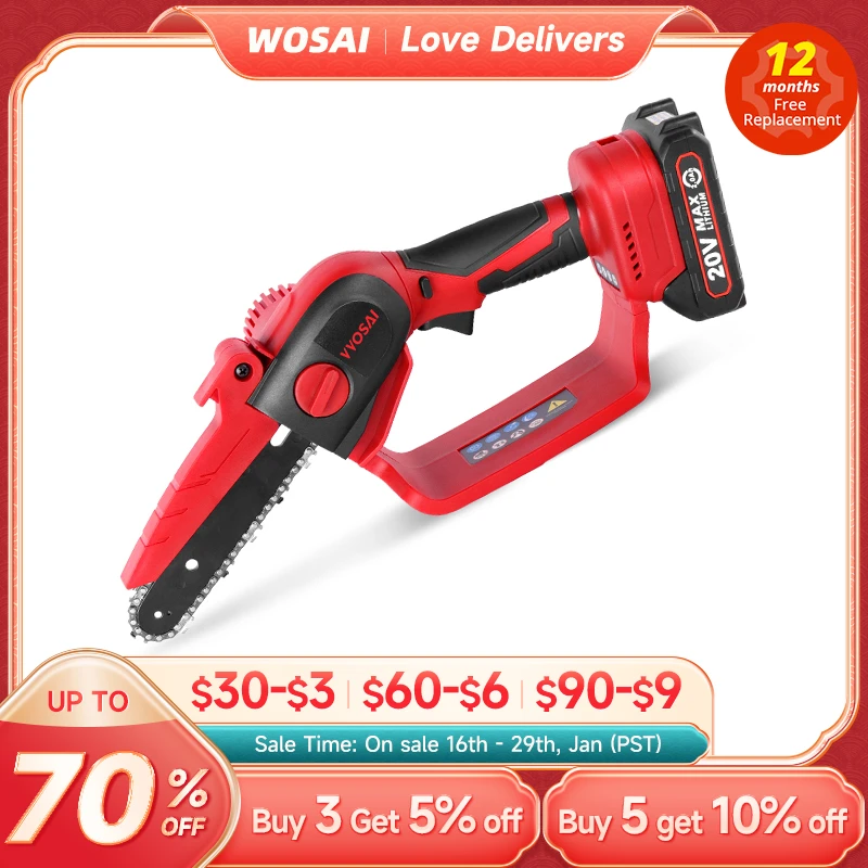Wosai 20v Brushless Chainsaw 6 Inch Mini Electric Saw Cordless Handheld Pruning Saw Portable