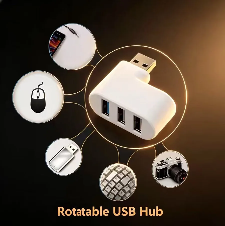 Compact 3-Port USB 3.0 Rotatable Hub & Splitter