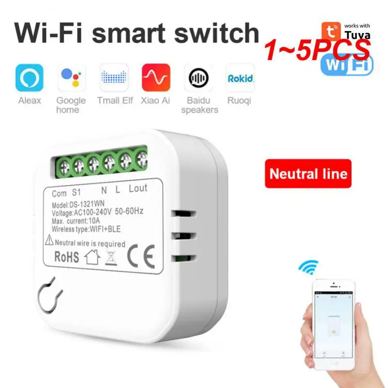 

Tuya WiFi+BLE Smart Switch Module(Neutral Wire Required) 10A 100-240V 50/60HZ Work With Alexa Home