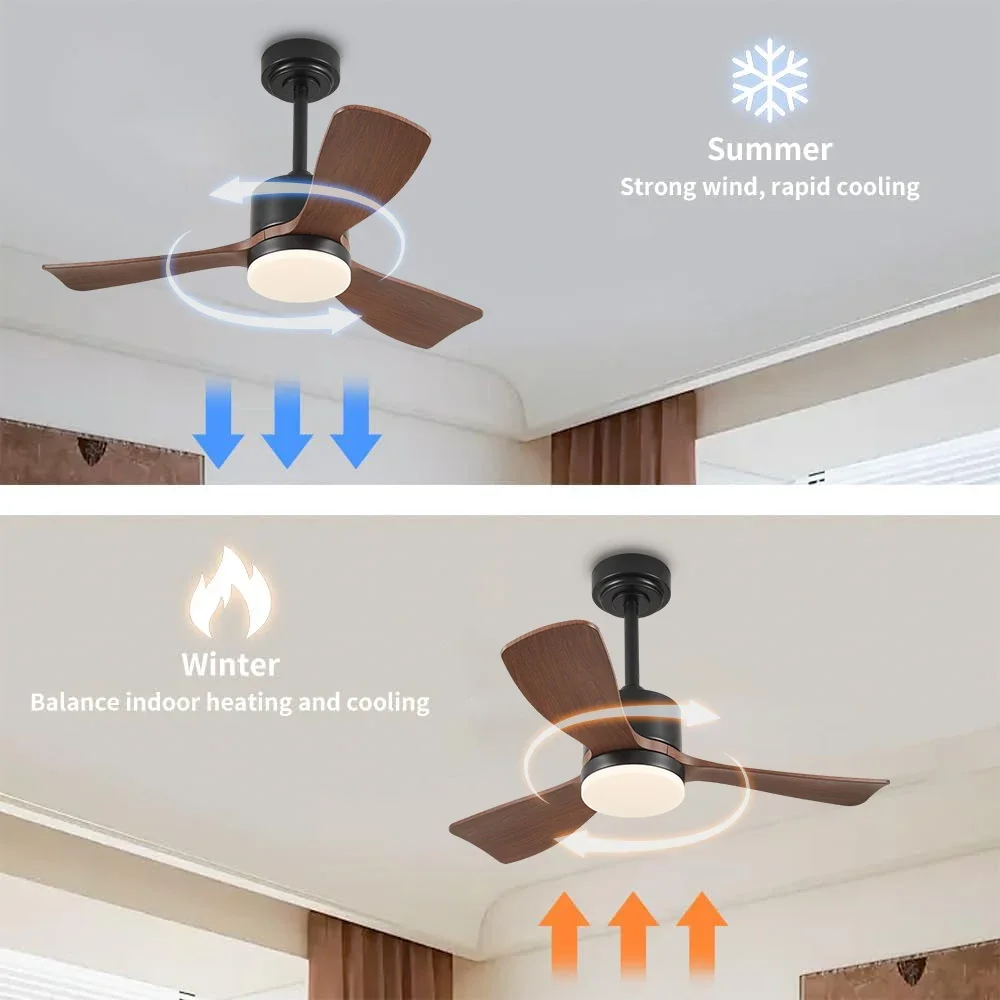 36 Inch Ceiling Small Ceiling Fan, Three Blades, with Remote Control Bottom Noise Fan Light, Terrace Bedroom and Living Room