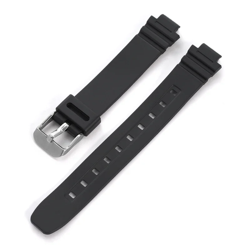 Black Resin TPU Waterproof Sports Watch Band with Stainless Steel Pin Buckle, 10mm