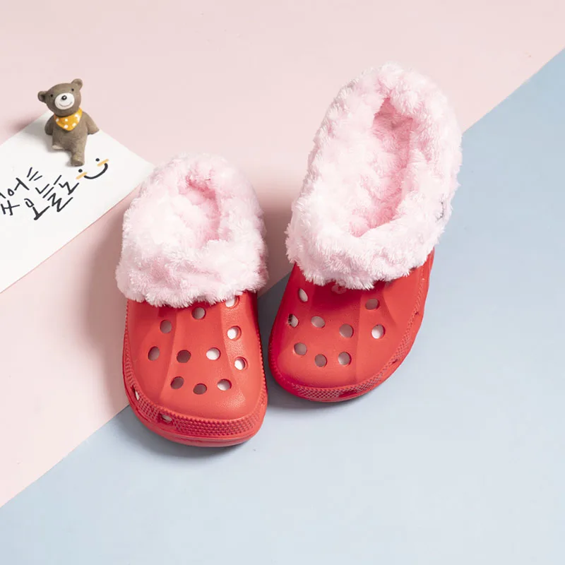 Winter Girl Children Winter Kids Mules Warm Clogs Sandals indoor Slippers Shoes For Girls EUR24 25 26 27 28 29 30 31 32 33 34 35