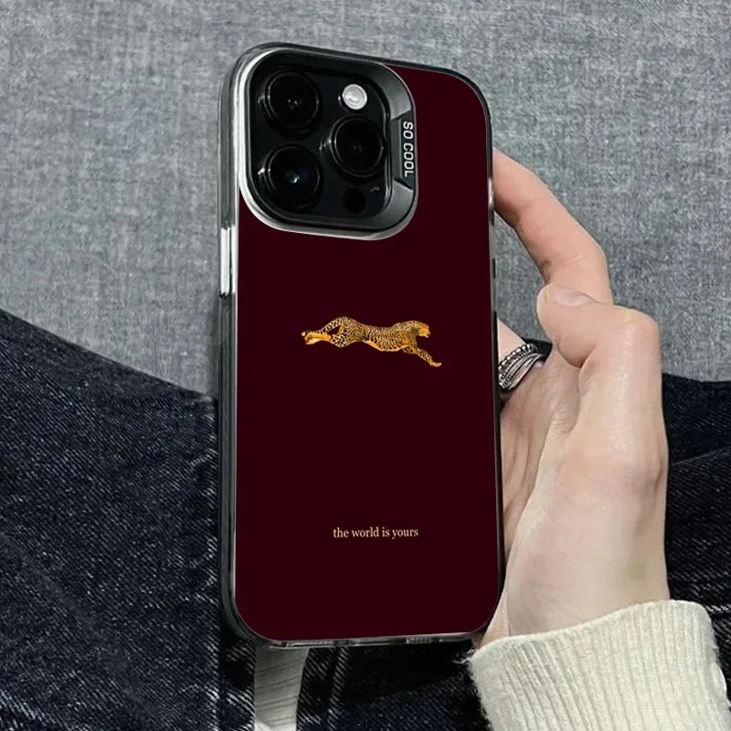 รูปสินค้า เคส iPhone ลายเสือดาวสีแดงไวน์ ป้องกันกระแทก