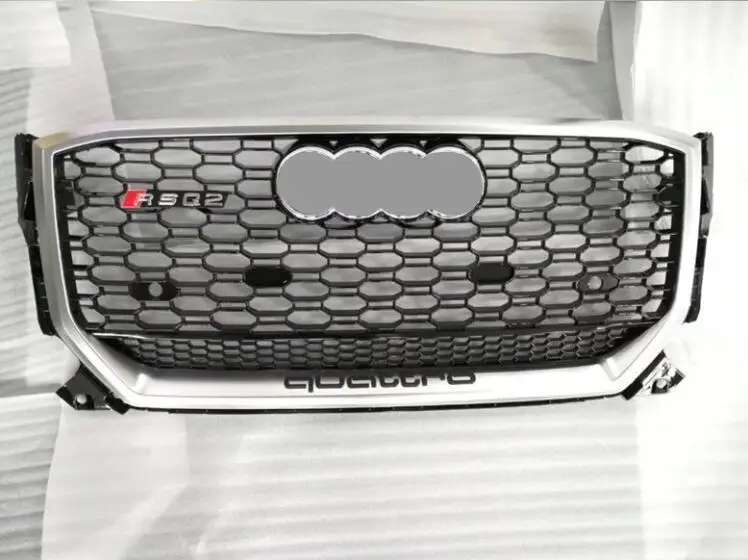 Grille Calandre Nid D'Abeille Noir Brillant Pour AUDI Q2 (2016-2023) - ABS, Facile à Poser