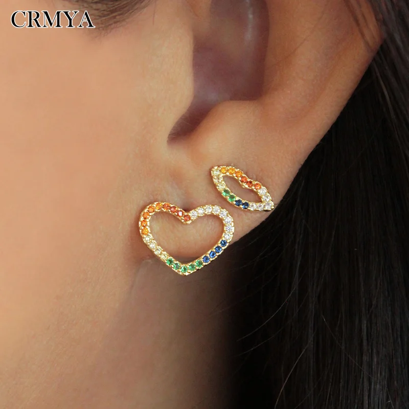 

CRMYA Color CZ Zircon Stud Earrings for Women Gold Silver Filled Heart Mouth Piercing Earrings 2022 Women Jewelry Wholesale