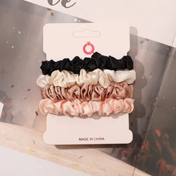 Elegant Satin Hair Scrunchies Set - Vintage Solid Color Elastic Bands (Dark Silk 4Pcs)