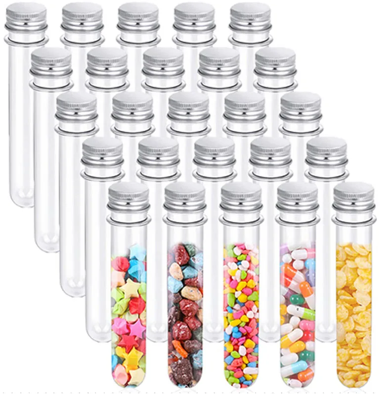 

70Pcs 40ml Plastic Test Tubes with Screw Caps for Candy Storage Bath Salt Vials