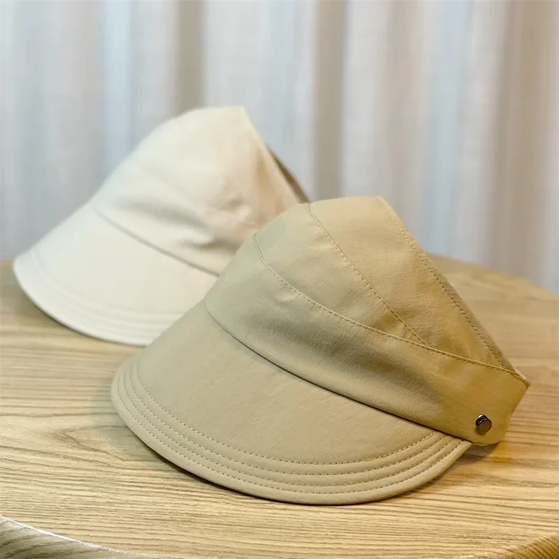 Hot Sale Summer Visors Empty Top Wide Women Anti UV Sunscreen Bucket Female Sun Protection Casual Beach Cap Fisherman Hat Outdoor_mkmklike.com