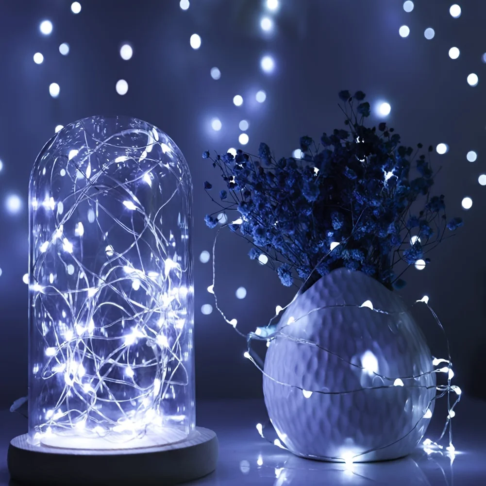 Whimsical LED Fairy String Lights - 3 Modes, Silvery Wire, Battery Operated