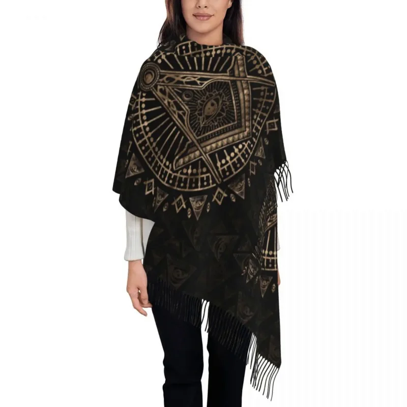 

Stylish Freemasonry Symbol Tassel Scarf Women Winter Fall Warm Shawls Wraps Female Mason Scarves