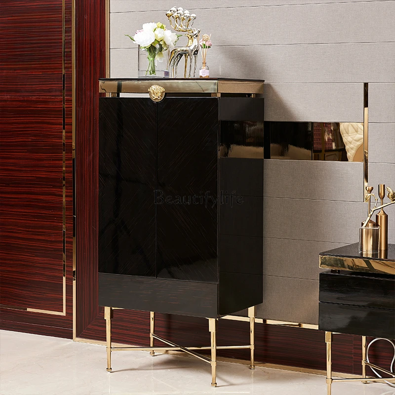 

Post-Modern Light Luxury Wine Cabinet Metal Stainless Steel Neoclassical Creative Living Room Sideboard Cabinet