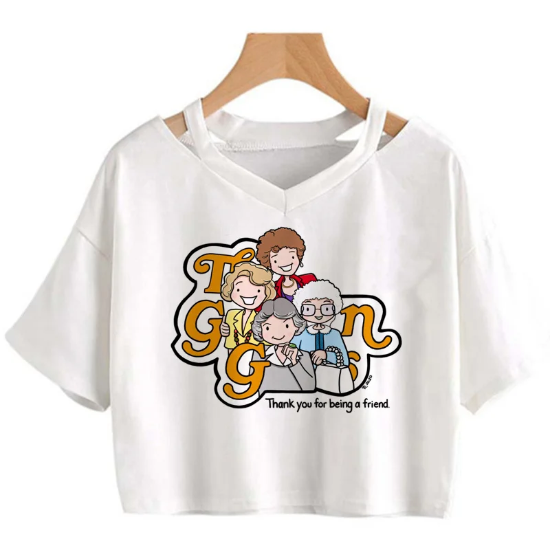 

Женский короткий топ с изображением золотых девушек, кавайные футболки с графическим рисунком, женская футболка в стиле Харадзюку, кавайная футболка в эстетике