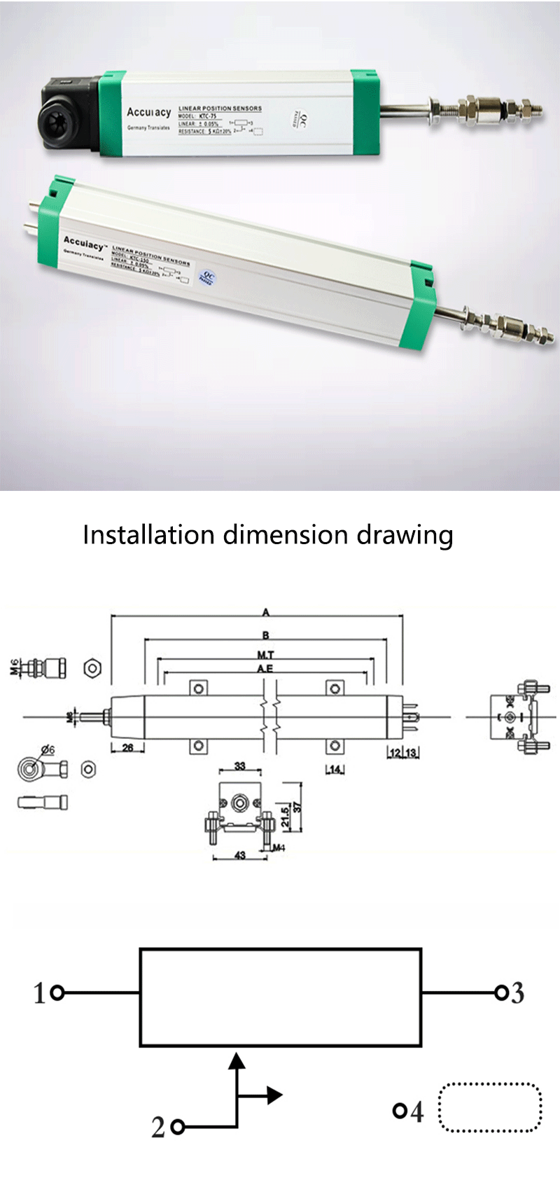 Sensor De Desplazamiento Electrónico KTC-100 - Varilla De Tracción, Protección IP67, Para Moldeo Por Inyección