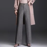 Women Thick Woolen Wide Leg Casual Pants For Autumn Winter Oversize 6XL Wool High Waisted Straight Leg Warm Trousers Plus Size
