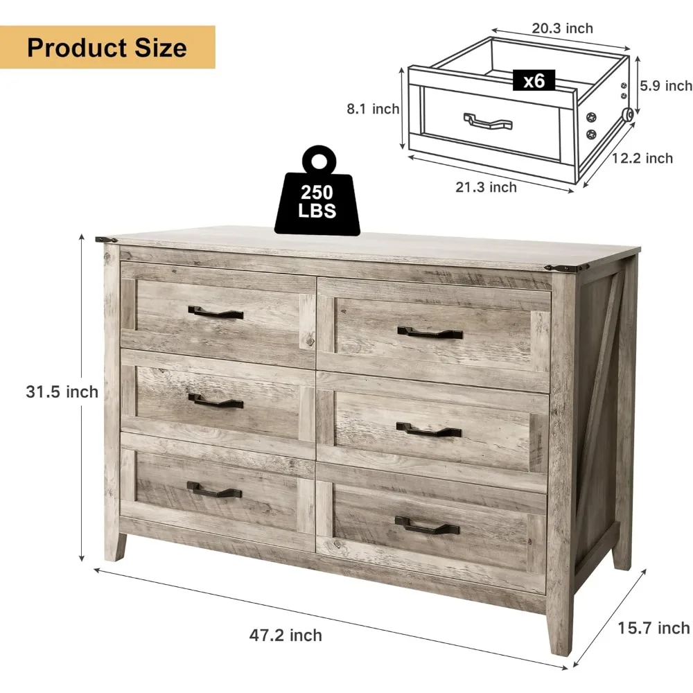 4PCS Farmhouse Dresser Set, Dresser and Nightstand Sets, Wooden Set. Including 6 Nightstand 3
