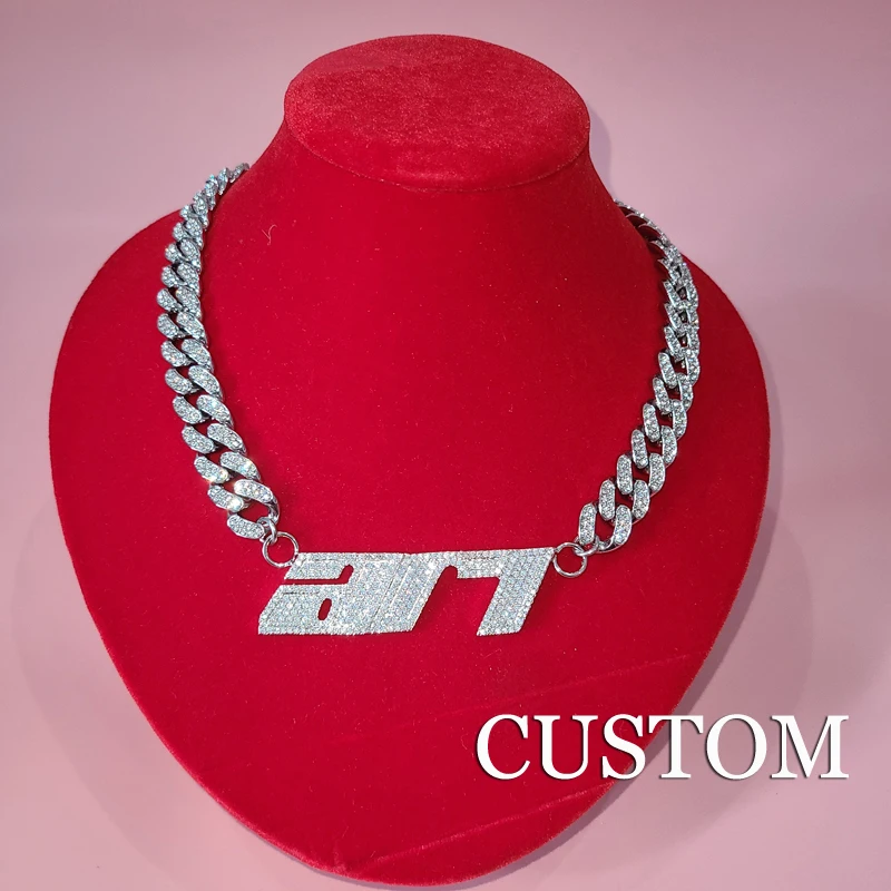 Custom Name Necklace Zirconia  Baguette  Letters Connect with 1.21 cm Cuban Chain Hip Hop Personalized Name Choker Necklace