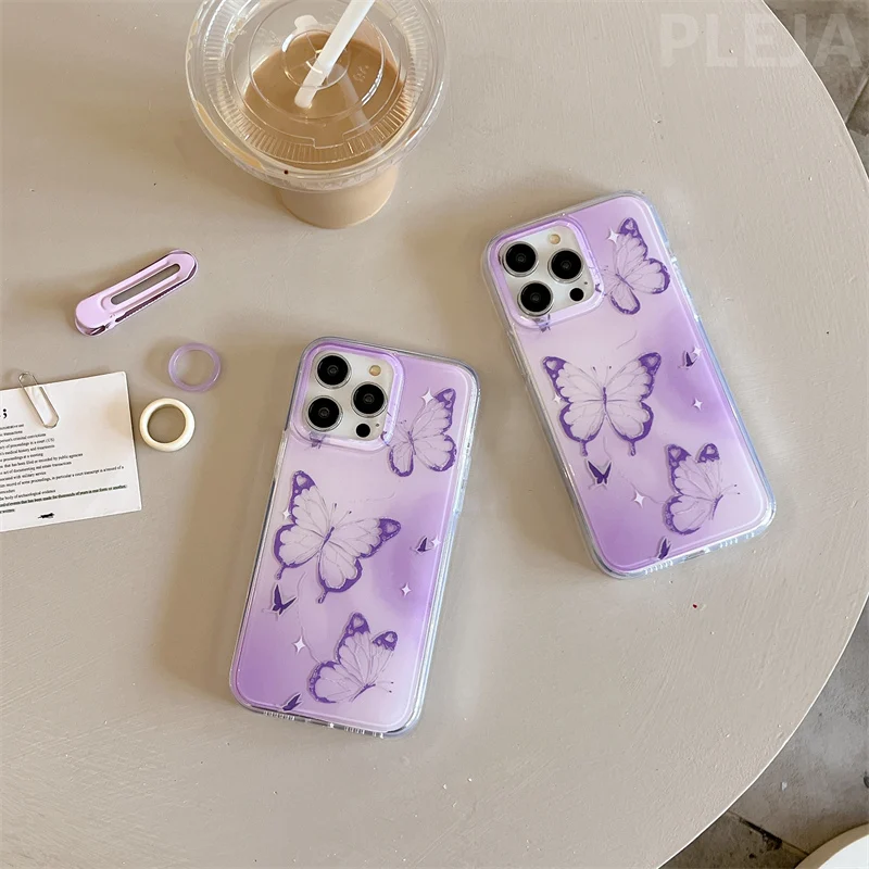 Denim Embroidery Cute Butterfly Cherry Phone Case for Apple iPhone 14 ProMax  13 12 Pro Max 11 Cover Stylish Women Soft Cases - AliExpress