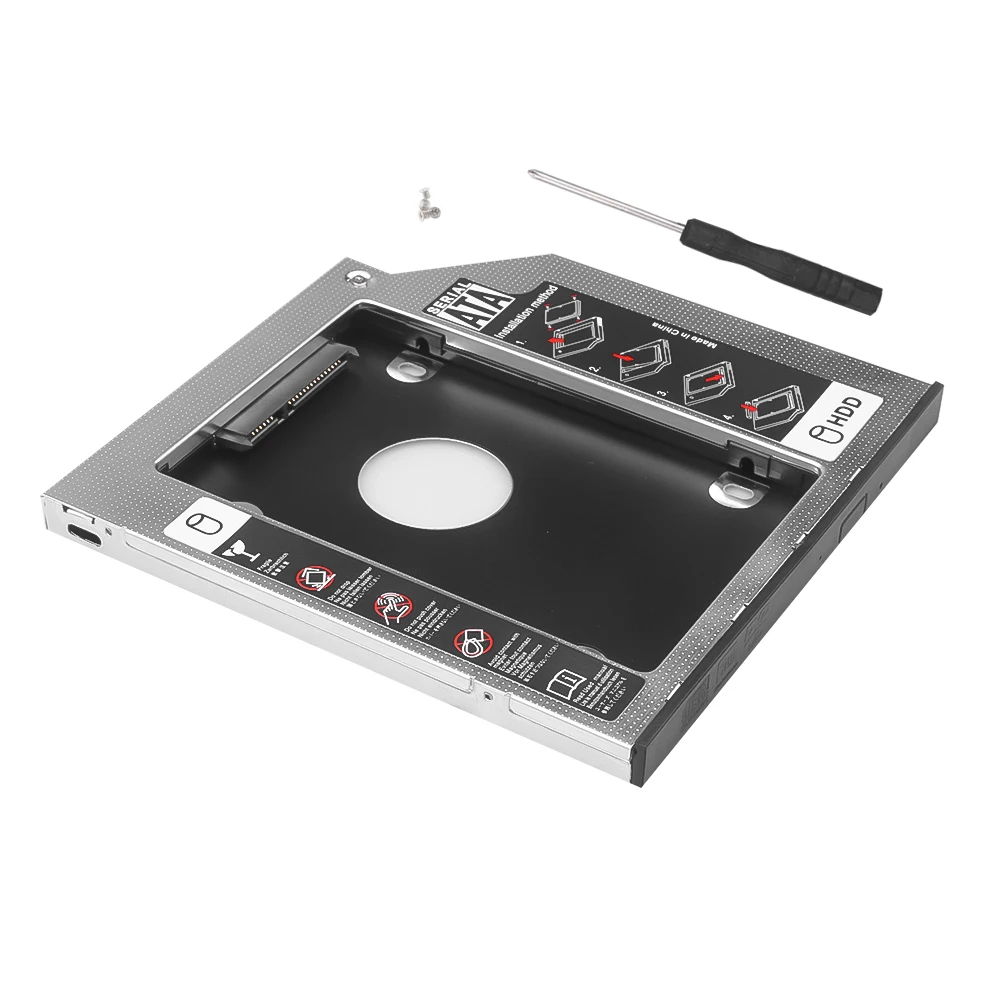 알루미늄 9.5mm 12.7mm 2차 두 번째 HDD 캐디 SATA 3.0 케이스 박스 2.5 SSD DVD CD-ROM 인클로저 어댑터 하드 디스크 드라이브 노트북