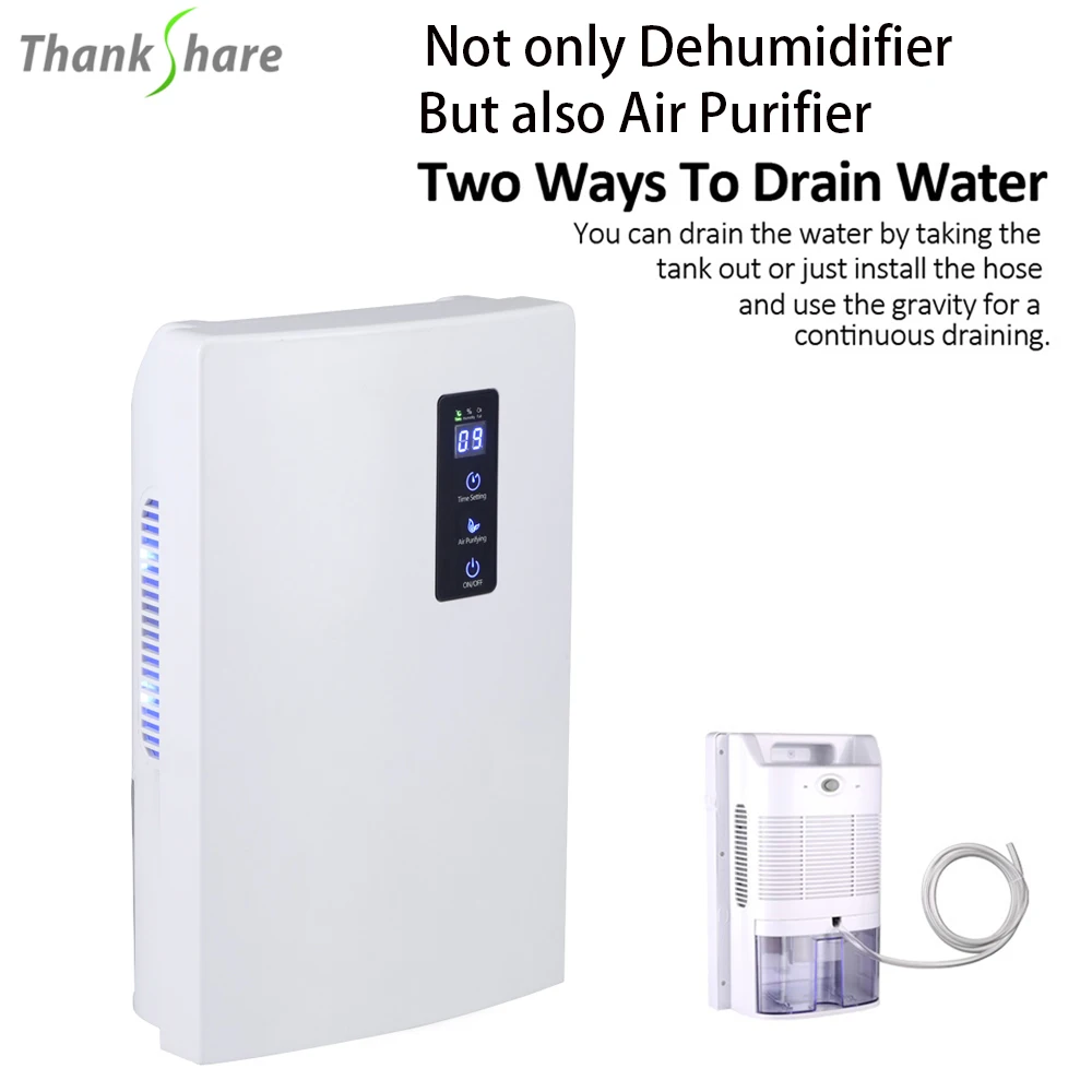 가정용 전기 제습기 공기 건조기, 다기능 공기 청정기, 스마트 터치 음소거 LED 스크린 타이밍, 외부 수도관, 2L 