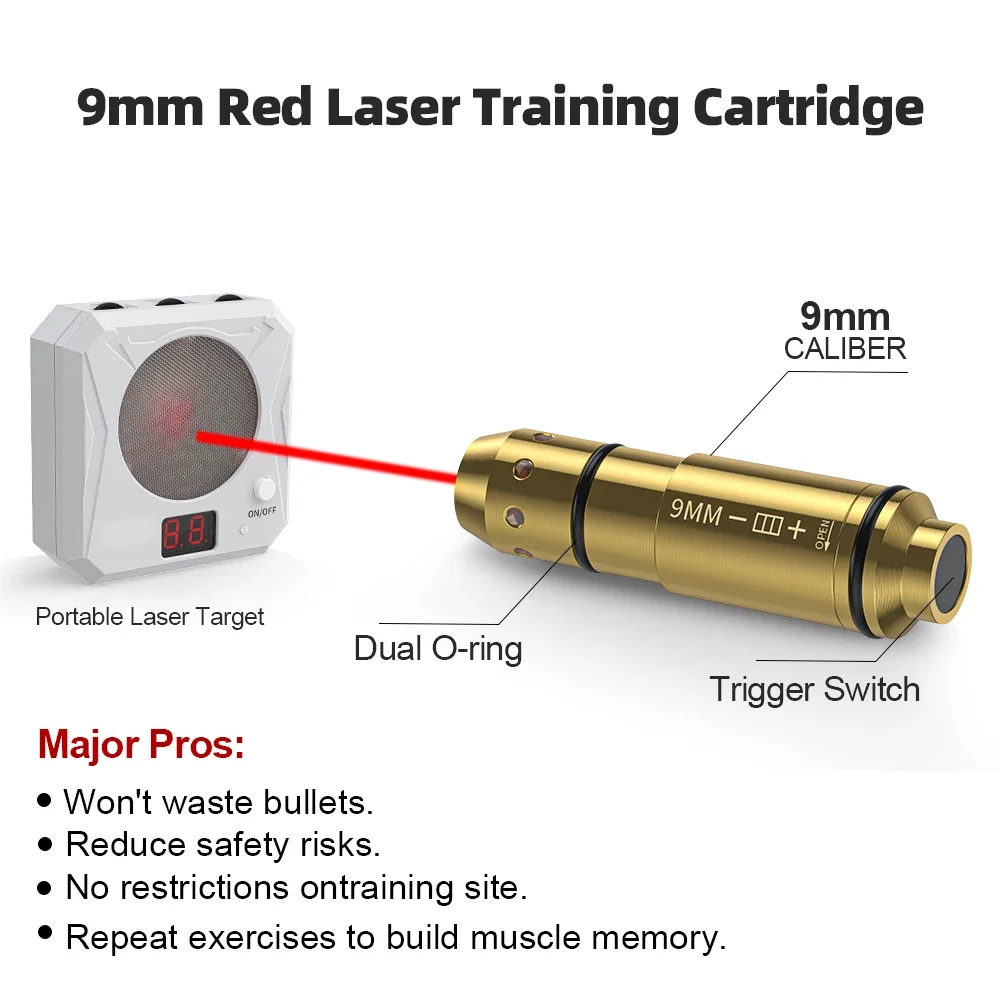 9mm Red Dot Laser Training Cartridge Dry Fire Tactical Bullet Trainer for Pistol Marksmanship Practice And Skill Development