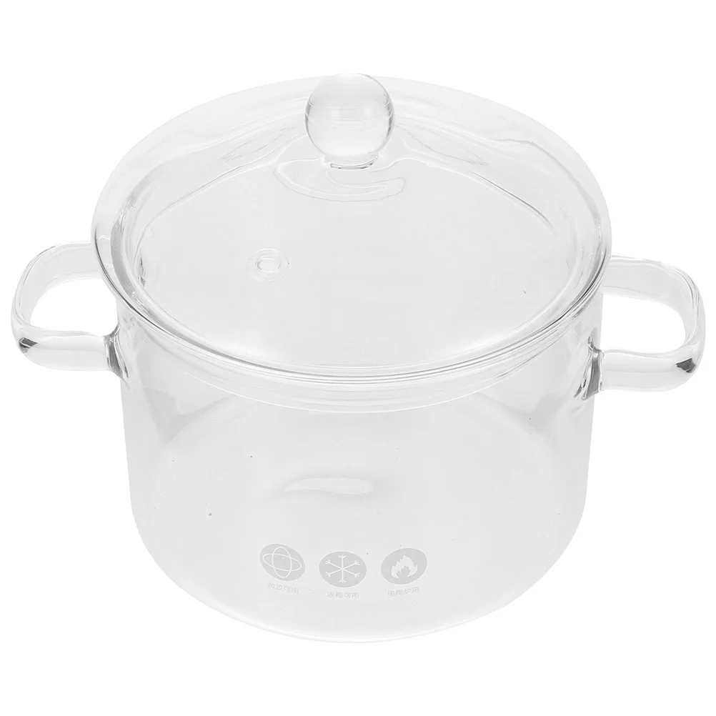 

Induction Cooker Soup Pot Flat Pan Clear Pasta Instant Noodle Gas Stove Stew with Lid Glass Baby Home