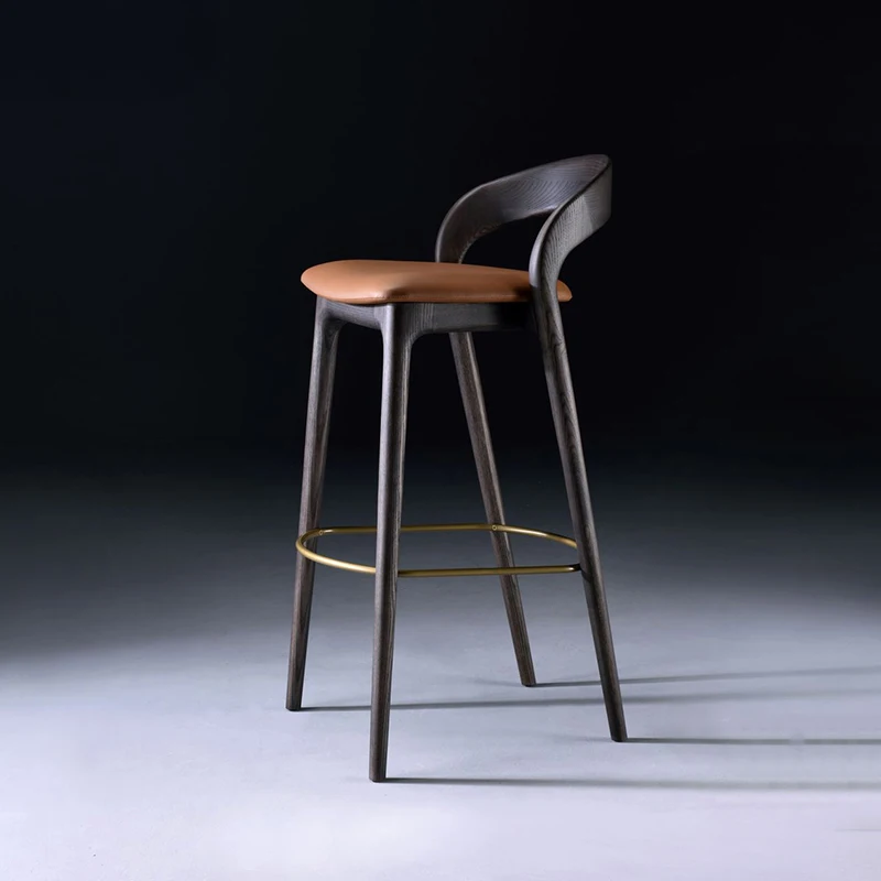 

Solid Wood Retro Black Walnut Bar Chair Light Luxury Creative Hotel Front Desk High Chair Minimalist Home Furniture YX50BC