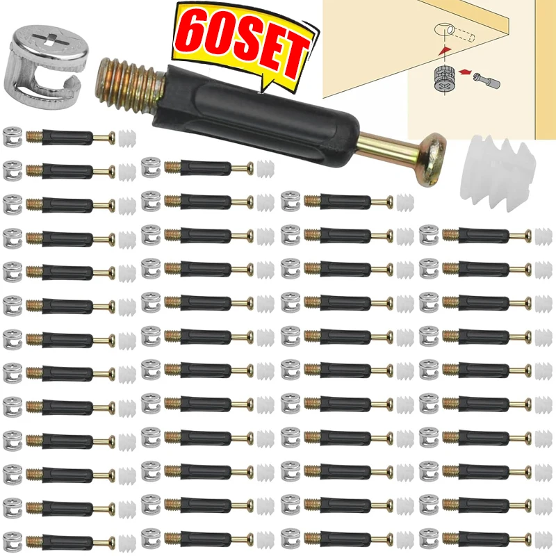 3 in 1 Furniture Connector Screw Table Side Pre-Inserted Cam Bolt Nuts Cabinet Drawer Cam Lock Fittings with Dowel Fasteners 3 in 1 Furniture Connector Screw Table Side Pre-Inserted Cam Bolt Nuts Cabinet Drawer Cam Lock Fittings with Dowel Fasteners