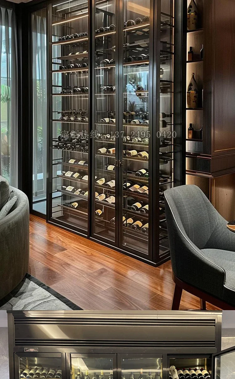 High-end stainless steel wine cabinet wine cellar villa constant temperature cabinet metal decoration