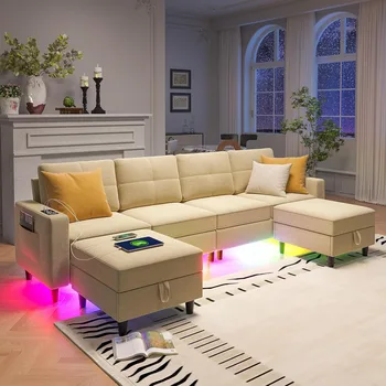 LED Sectional Couches for Living Room, Modular Sectional Sofa Set , Oversized U Shaped Sofa Couch with Auto Sensor RGB Lights 1