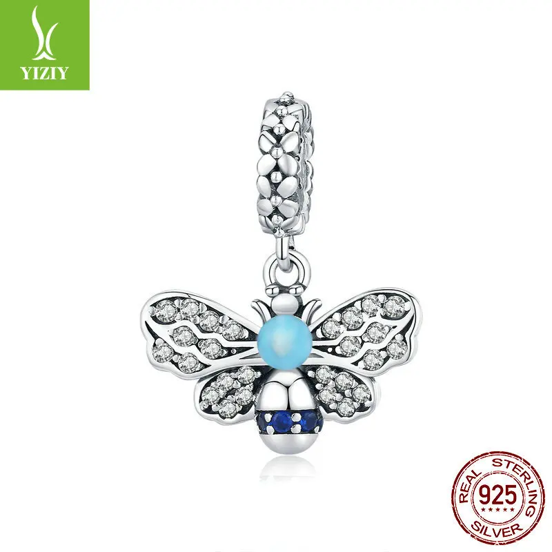 

European and American fashion bee pendants s925 sterling silver insect beads diy jewelry beading accessories