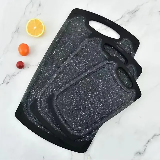 Kitchen Cutting Board Set with Plastic Wheat Straw Imitation Marble Pattern Kitchen Cutting Board Can be Hung with Cutting Board 2