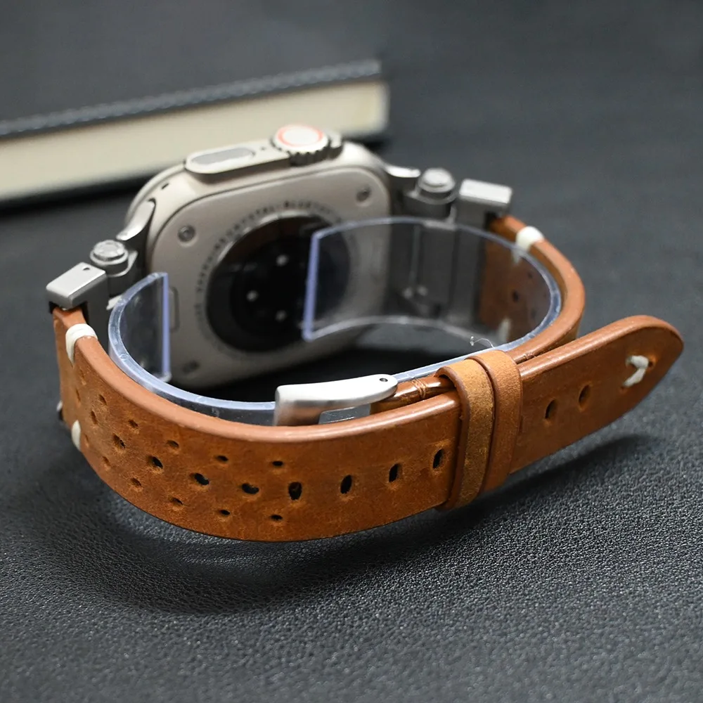 Luxury Titanium Color Bracelet with Genuine Leather Band