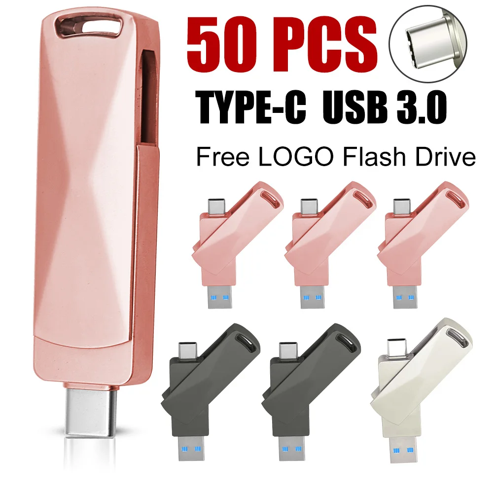 

50Pcs Type-c Flash Drive 32GB 64GB 128GB 256GB PenDrive USB 3.0 Disk OTG Lightning Connector Pen Drive for SmartPhone,Tablet