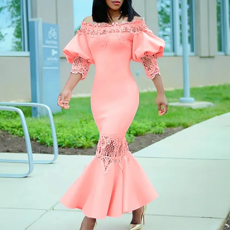 

2023 Women's Summer New Dress Fashion Temperament Lace Off Shoulder Fishtail Group Evening Sexy Party Dress Women's Dress