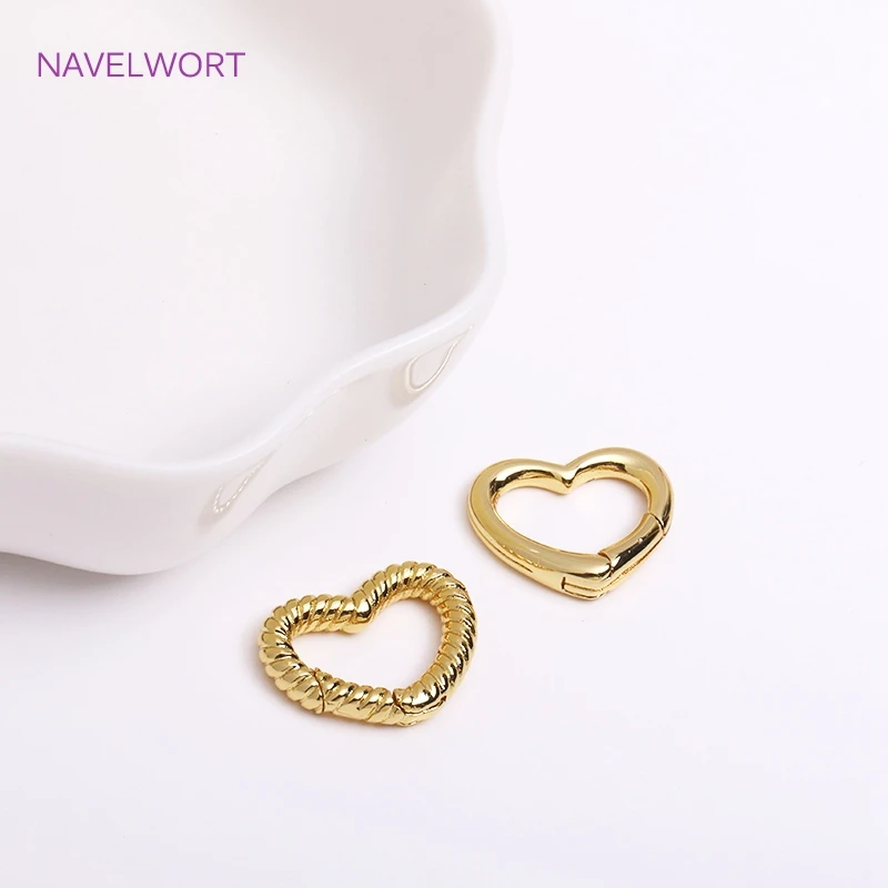 Spring Clasps 18K Gold Plated Brass Heart/Oval Push Clasp Carabiner For DIY Handmade Jewelry Making Accessories