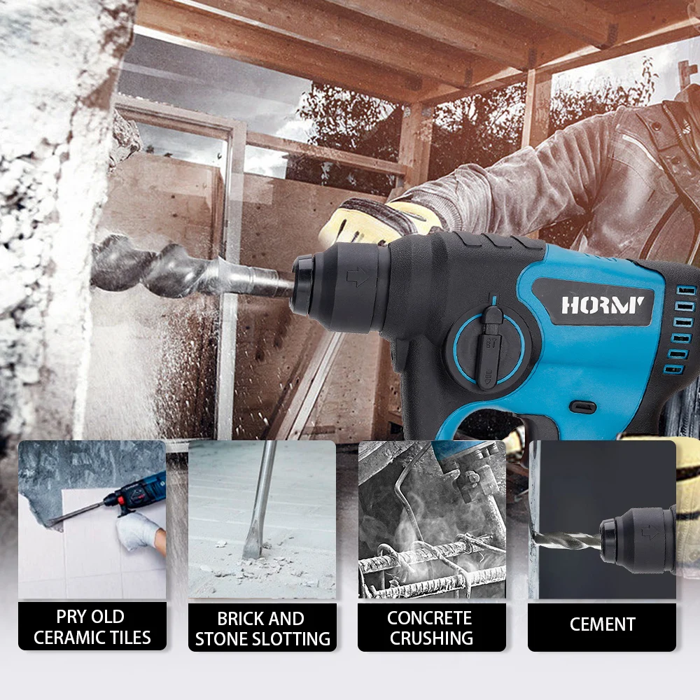 Brushless Cordless Electric Drill Rotary Hammer 4 Modes Drill Demolition Hammer Rechargeable Power Tool for Makita 18V Battery 6