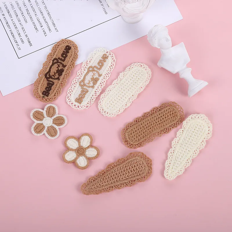 12PCS Autumn Knitting Embroidery Children's Hair Clip Headwear Clothing Accessories Round Clip Stickers