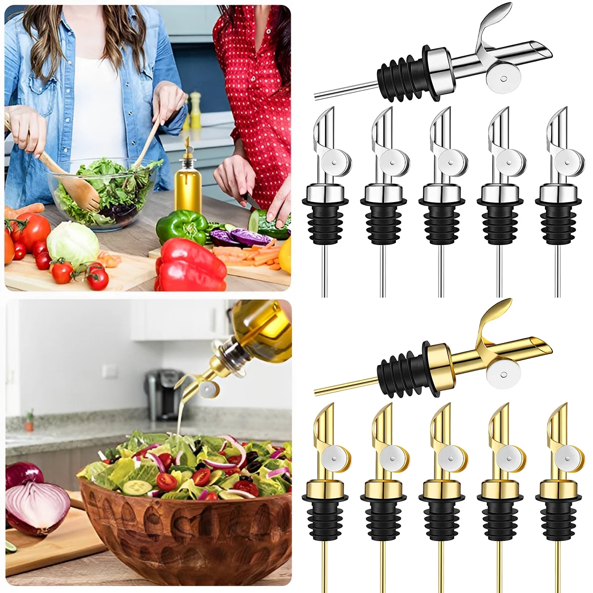 

6Pcs Stainless Steel Weighted Pourers Auto Flip Olive Oil Dispenser Spout Detachable Liquor Bottle Pourer Leak-Proof Vinegar Soy